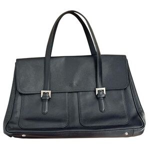 Longchamp Vintage Leather Shoulder Tote Bag Black Pockets Classic Heritage